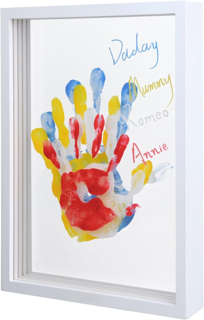 MLDWRONGYAOZ Family Handprint Frame Kit for 4 with 12 Paint Colors&12 Pens,Fun DIY Craft Art Print Handprint Keepsake, Family Gifts for Christmas Mother's Father's Day Birthday Anniversary,Grandparent (White) - Image 1
